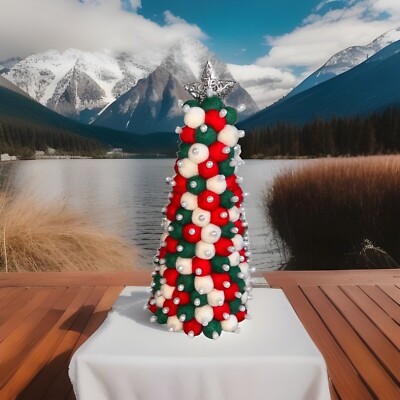 12'' Tall Custom One of a Kind Handmade Felt WOOL Pom-Pom Christmas Tree Holiday