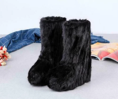 Real Mink Fur Women Mid-calf Boots Multi-Color Warm Pull On Snow Winter Shoes  - Bild 7 von 13