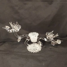 Glass Birds On Flower Branches Hand Blown Vintage W/Candle Holder EUC Stunning 