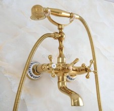 Gold Color Brass Bathroom Clawfoot Tub Faucet Handheld Shower Wall Mount wna850