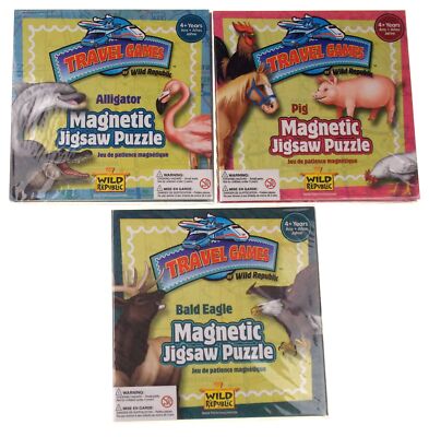 Wild Republic Travel Games Magnetic Puzzles Pig Alligator Bald Eagle Lot 60