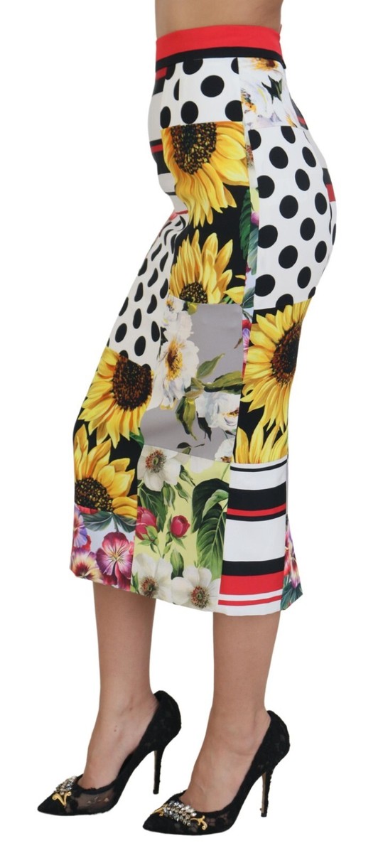 DOLCE & GABBANA Skirt Multicolor Patchwork Silk Pencil Cut