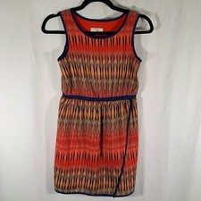 Gianni Bini Girls Dress Large Red Orange Print Sleeveless Round Neck Elastic