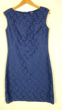 Chaps RL Dress Womens 6 Sheath Navy Crochet Sleeveless Lined Work Office Career