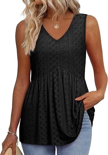 Women's Tank Tops 2025 Flowy Peplum Tops for Women Dressy Sleeveless V Neck Tops - Picture 6 of 43