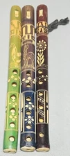Lot-3 Vintage Handmade Bamboo Woodwind Flute Instrument 6 Hole Hand Painted 10”