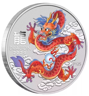 RED DRAGON In Card 2024 Australia Lunar 1 oz Silver Colorized