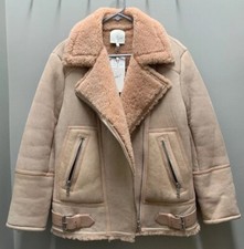 New Joie Darnesha Shearling Small Moto Jacket Nude Blush $1898