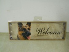 German Shepard Dog Welcome Hanging Wall Sign 12" x 4" Jute Sting Hanger
