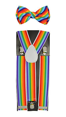 35mm Wide Mens Adjustable Braces Matching ''Rainbow'' Suspender & Bow tie Set