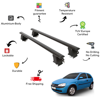 Bare Roof Rack Cross Bars Set for OPEL/VAUXHALL Corsa/Vita C