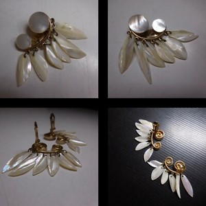 Authentic N24.291 Yellow Gold Plated Metal Shell Mother Of Pearl 2 Clip Earrings Jewelry