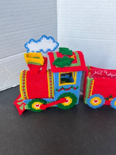 Vintage/ Canvas Needlepoint/ /5/Pieces Christmas Train - Picture 2 of 11