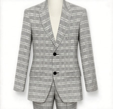 Men's Off-White Glencheck Polyester Classic Slim-Fit 2-Piece Suit Dinner Outfit