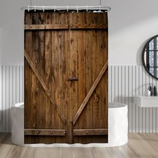 Rustic Wooden Door Shower Curtain Brown Village Barn Garage 36W x 72H Brown B