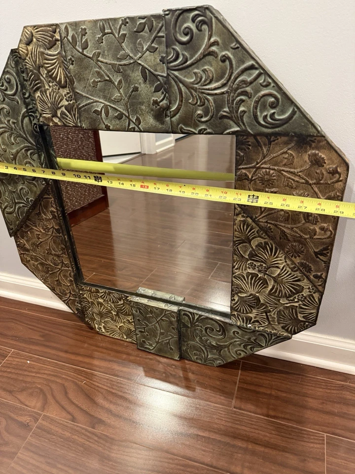 Vtg Rare Iron Rustic Chunky Layered Frame Wall Mirror Boho Castle 29” - Image 2 of 4