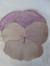 Ernestine Salerno Pottery Italy Purple Pansy Flower Plate Trinket Dish Display