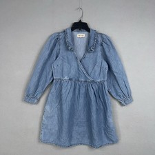 Madewell Dress Womens XS Blue Chambray Denim Ruffle Collar Faux Wrap Coastal