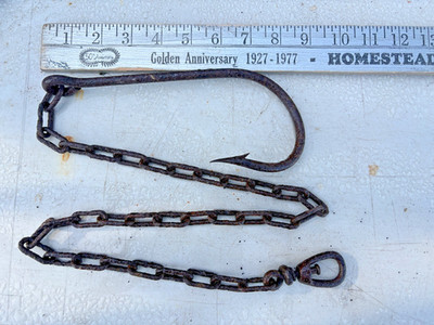 Vintage Giant Shark Fishing Hook 8'' with chain - Collectible