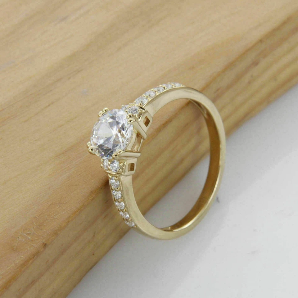 Anillo de boda de compromiso de diamantes de corte redondo de 2 quilates de oro amarillo de 14 quilates sobre mujer talla 7 Foto 2 de 4