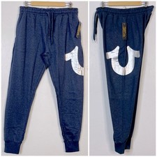True Religion Joggers Men's Medium Blue Metallic Logo Sweatpants Loungewear NWT