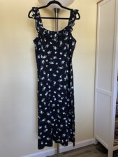 LOFT Floral Ruffle Sqaure Neck Midi Dress Peasant Black 14