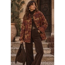 Vintage 90s Gotcha Covered Camel Tapestry Jacket Woven Bohemian Made in USA M