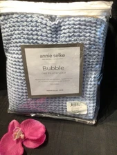 Annie Selke Pine Cone Hill EURO Pillow Sham Bubble Matelasse Soft Blue NEW