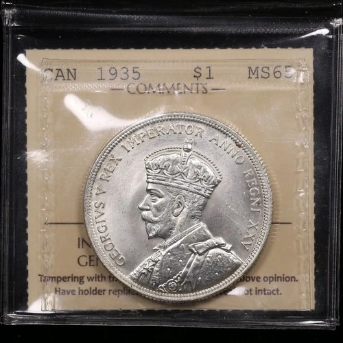 1935 $1 ICCS MS65 Canada Silver Dollar  - Canada's First Silver GEM