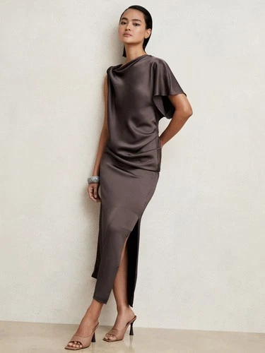Reiss Womens Mauve Midi Satin Dress Size 8