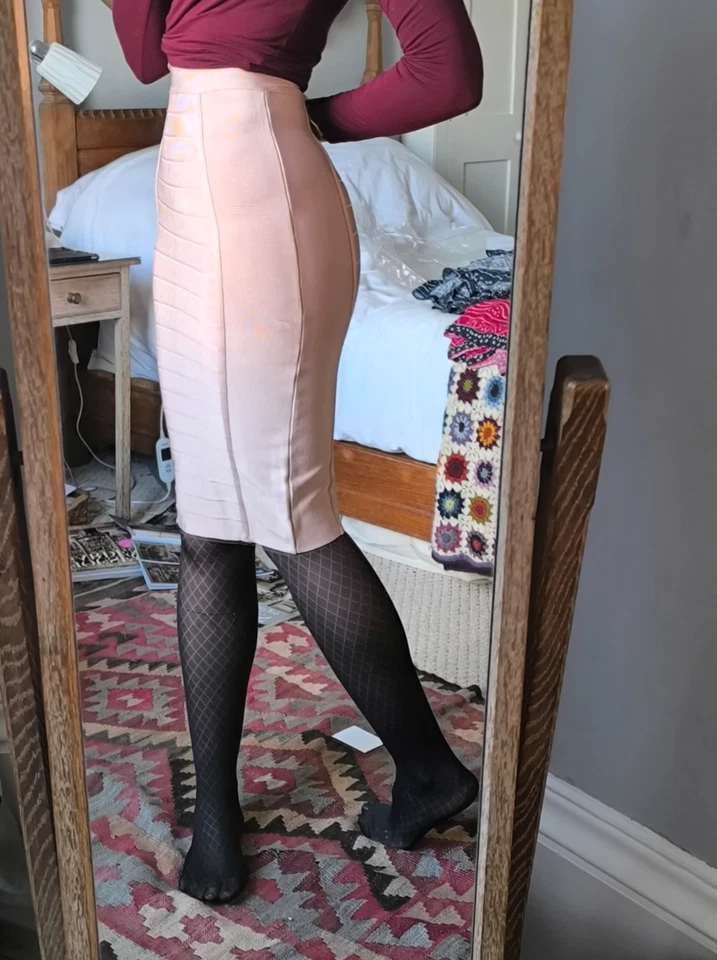 Saia Bodycon Premium House of CB Bandagem Rosa Pálido Rosa Rayon Elástica P 8-10 - Imagem 2 de 4