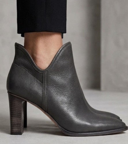 MAX MARA DARK GRAY PEBBLED LEATHER ANKLE BOOTS SIZE 37 Italy NIB $1K