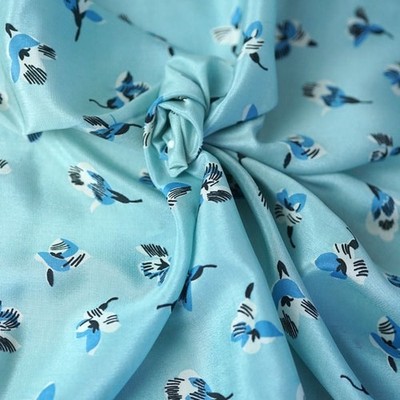 [Rayon] [98×50cm] UK Blue Flower Fabric c.1940s-50s