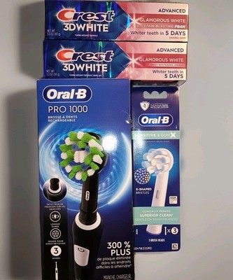 Oral-B Pro 1000 Electric Toothbrush Rechargeable Dental Bundle Replacement Head