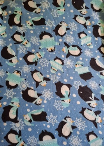 Joann Fleece Fabric Anti Pill Plush Christmas Penguins Snowflakes  75"x 59" - product listing photo