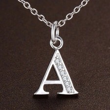 Solid 925 Sterling Silver Letter Initial A-Z Pendant Charm Necklace Jewellery