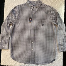 Chaps Mens LARGE Long Sleeve Button Down Dress Shirt Blue Gray White Plaid NWT