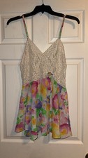VTG Victoria's Secret Gold Label Pastel Floral Lace Mini Slip Dress Nightie Med