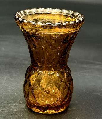 Vintage Glass Toothpick Holder Pineapple Shape Diamond Sawtooth Amber 3'' T