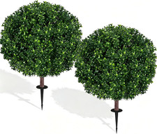 27.5" Artificial Boxwood Topiary Ball Tree, Set of 2 Fake Bushes Shrubs with Gro