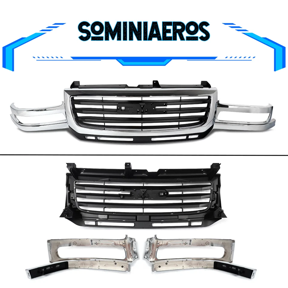 For 2003-2007 GMC Sierra 2500 3500 HD Chrome Black Front Bumper Grille Assembly - Image 4 of 4