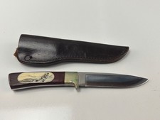 Vintage Fixed Blade Hunting Knife Scrimshaw Inlay Inuit Eskimo Seal Hunter