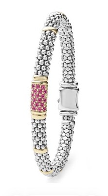 Lagos Silver Gold Caviar station pink sapphire 6 mm bracelet sz8 New $2400