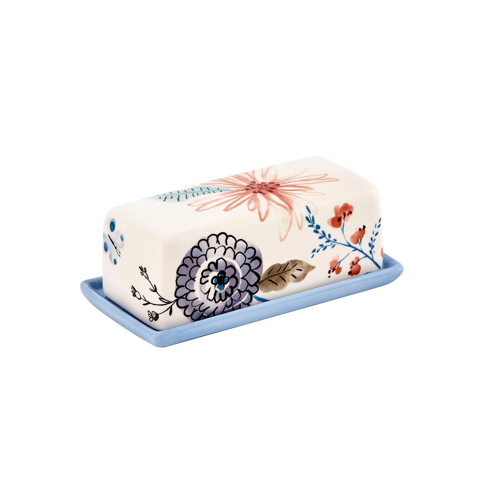 Blossom Symphony Ceramic Butter Dish with Lid, Wide Butter Keeper for Counter...