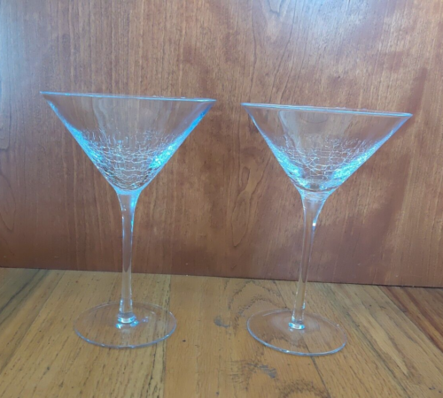 2 Pier 1 REFLECTIONS Clear Crackle Martini Glass 7 3/8" Retired Crackled