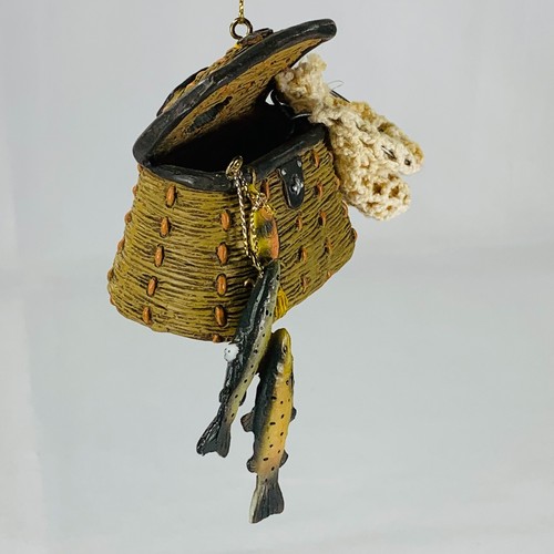 Fisherman Christmas Ornament Small Fishing Basket Hanging Lures Bait Tackle - Picture 2 of 6
