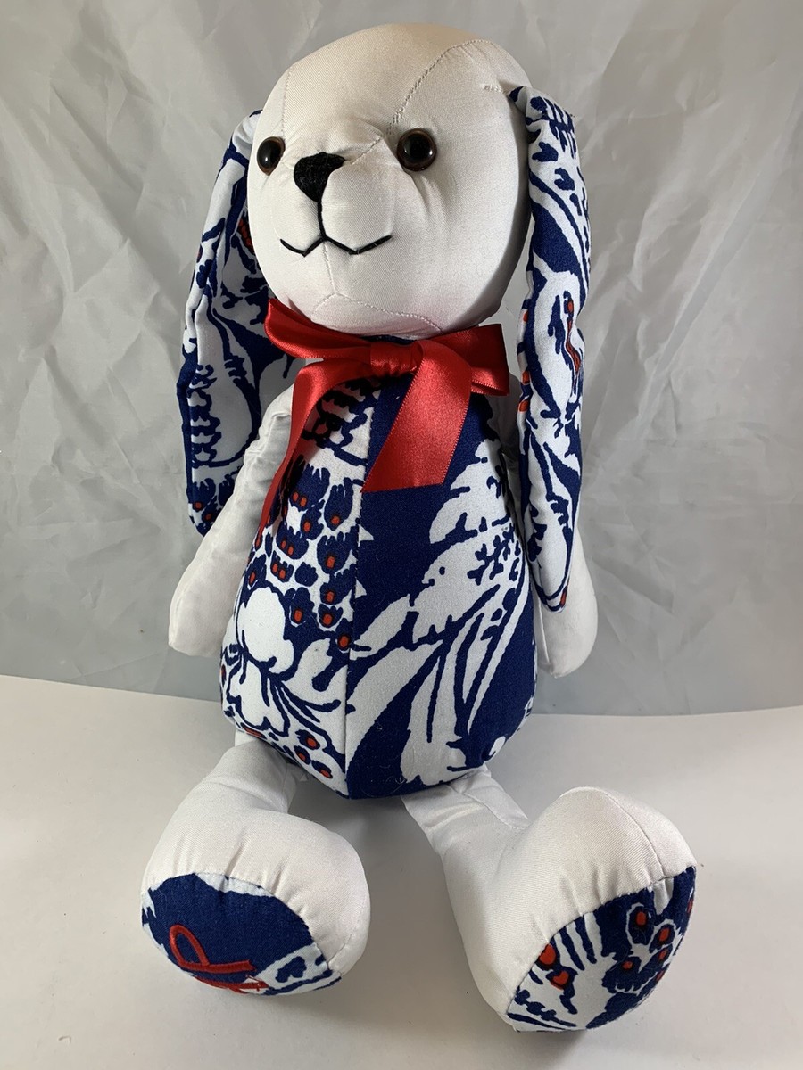 Dennis Basso Home QVC Long Ear Rabbit Plush Animal Red White Blue 14in