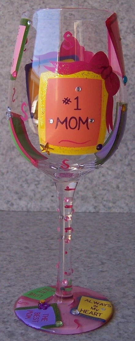 Wine Glass by Lolita Hand Painted Number One Mom NEW 15 Ounce with gift box
