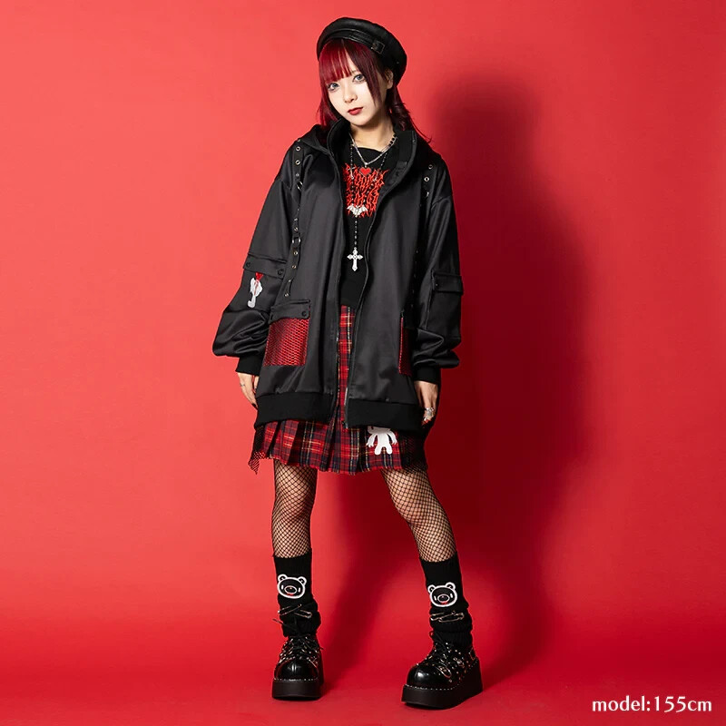 Chax GP Gloomy Bear Mesh Jacket Dark Black Red Japan Chax GP Gloomy Bear Mesh Jacket Dark Black Red Japan