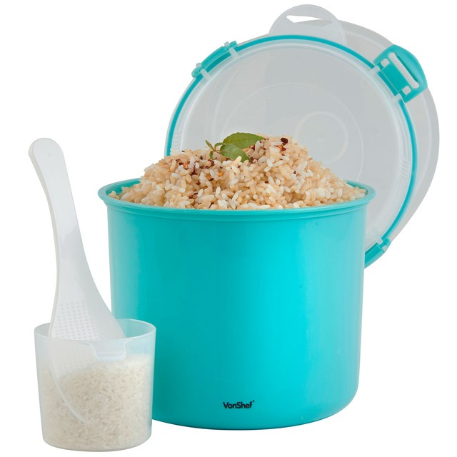 VonShef Microwave Rice Cooker Steamer Food Pot Drainer Vented Lid Teal
